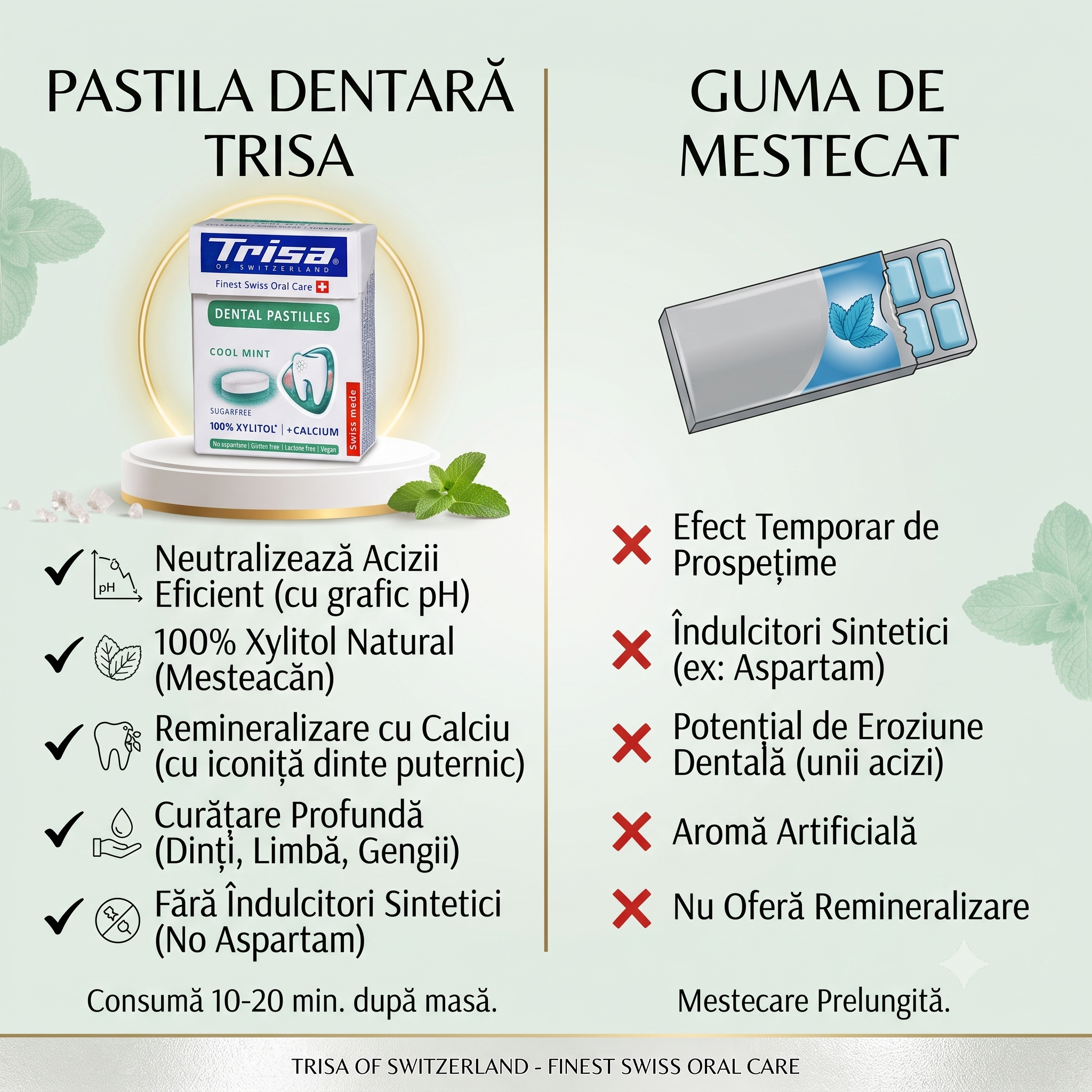 Pastilele Trisa - Descoperă protecția elvețiană cu Xylitol și Calciu!